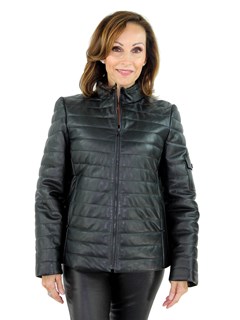 Women's Black Lash Leather Zipper Jacket