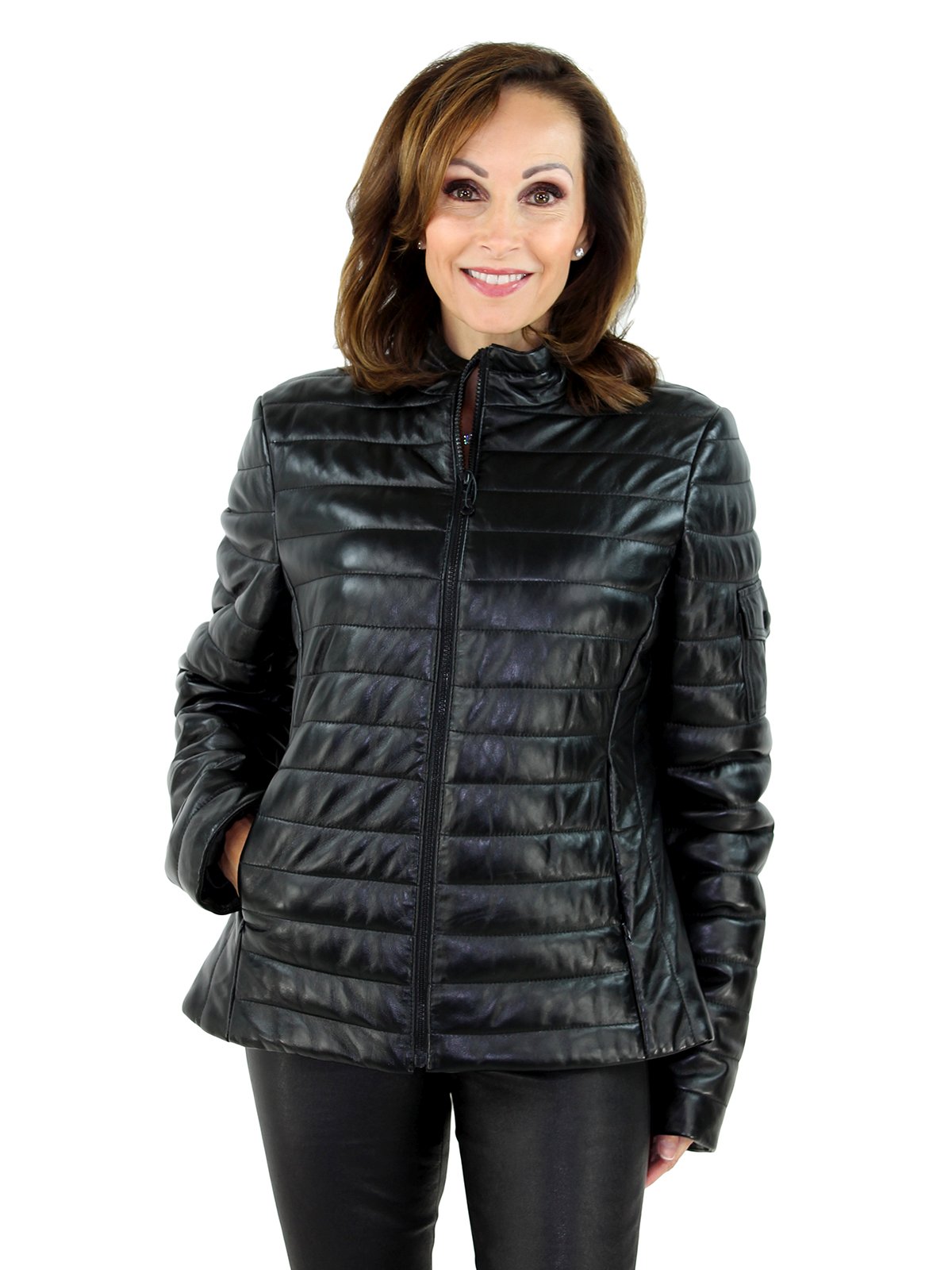 Black Lash Leather Zipper Jacket - Women's Large | Day Furs