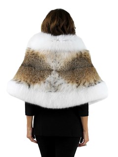 Woman's Natural Lynx Fur Stole with White Fox Trim