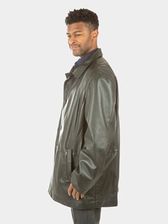 Man's Black Leather Reversible to Rain Fabric 3/4 Coat