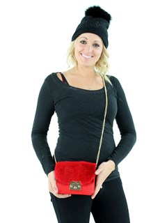 Red Leather and Red Mink Small Cross the Body Handbag