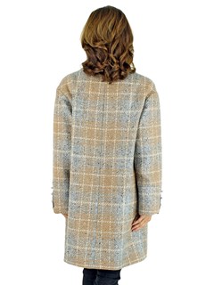 Woman's Beige and Grey Woven Wool 7/8 Coat