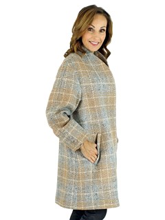 Woman's Beige and Grey Woven Wool 7/8 Coat