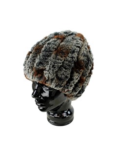 Woman's Cognac Mix Knit Rex Rabbit Fur Hat