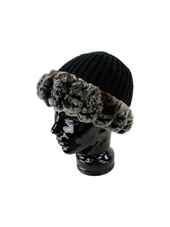 Woman's Cognac Mix Knit Rex Rabbit Fur Hat