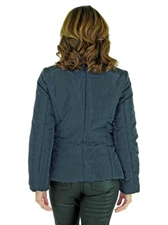 Woman's Navy Quilted Fabric Zipper Jacket with Matching Mink Fur Trim