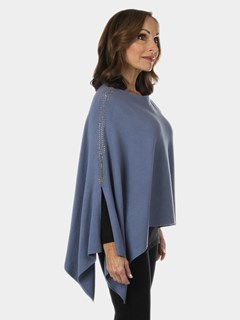 Woman's Blue Knit Fashion Poncho