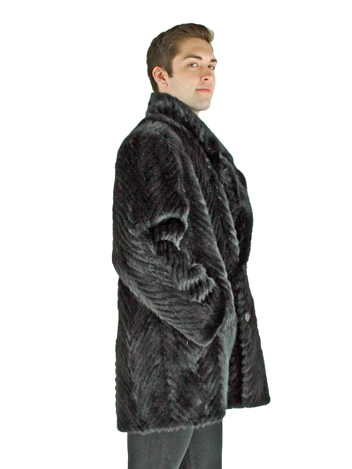 Black Sheared Mink Tails Fur Stroller - Men's Fur Stroller - Large ...