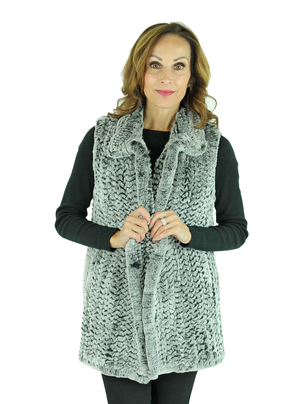 Woman's Chinchilla Dyed Knitted Rex Rabbit Fur Vest