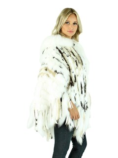 Woman's White Knitted Rex Rabbit and Raccoon Fur Poncho