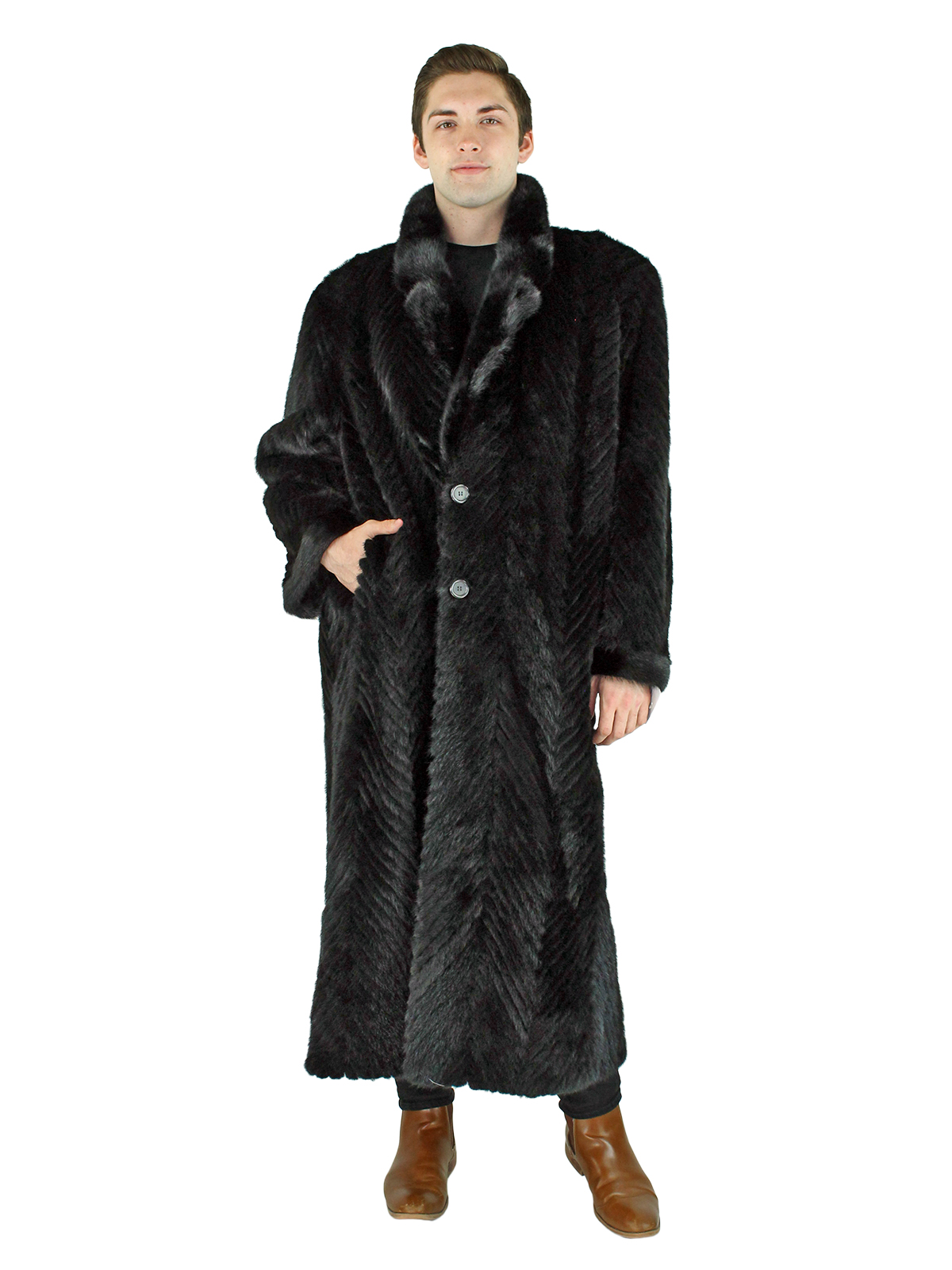 Black Sheared Mink Tails Fur Coat - Men's Fur Coat - XL | Day Furs