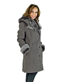 Woman's Frost Grey Shearling Lamb Hooded Stroller