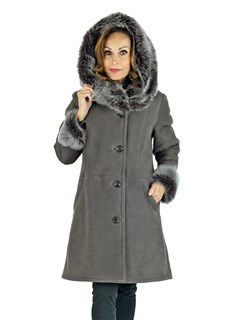 Woman's Frost Grey Shearling Lamb Hooded Stroller