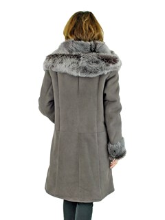 Woman's Frost Grey Shearling Lamb Hooded Stroller