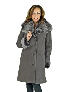 Woman's Frost Grey Shearling Lamb Hooded Stroller