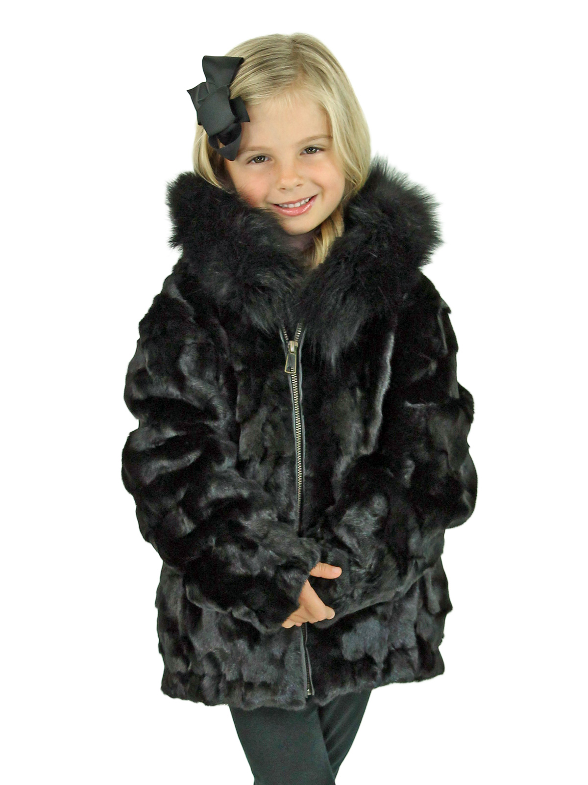 Kid's Burgundy Diamond Mink Fur Jacket with Hood - Kid's Fur Jacket ...