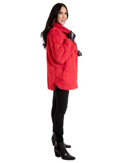 Women's Red Mink Fur Parka Reversible to Black Rain Fabric