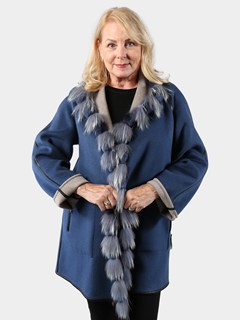 Woman's Denim/Gray Cashmere Stroller with Fur Trim