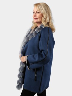 Woman's Denim/Gray Cashmere Stroller with Fur Trim