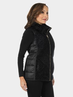 Gorski Woman's Navy Lamb Fur Reversible to Down Vest