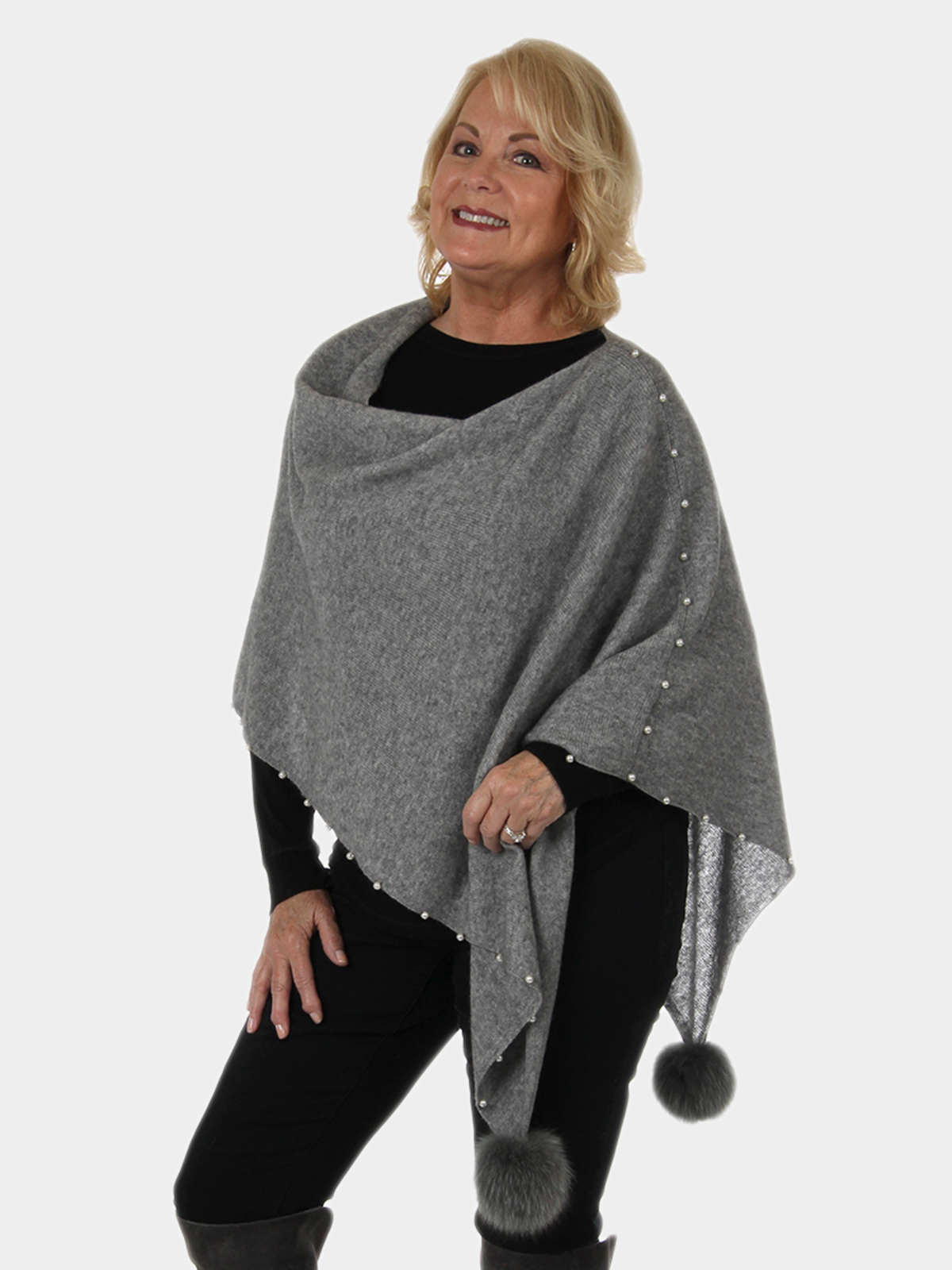 Woman's Grey Fashion Knit Poncho