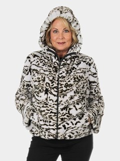 Gorski Woman's White Animal Print Mink Fur Parka