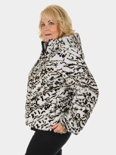 Gorski Woman's White Animal Print Mink Fur Parka