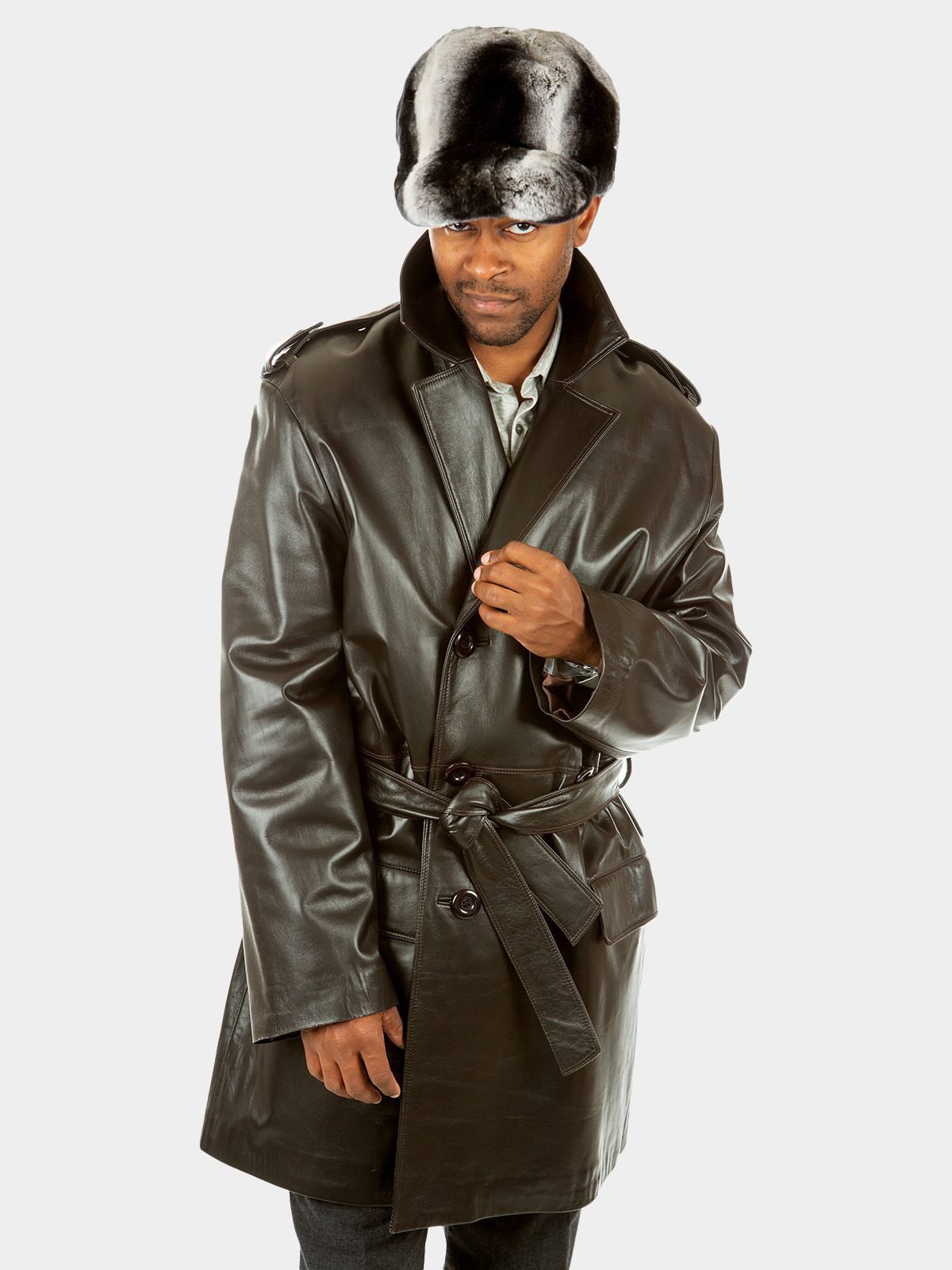 Man's Brown Nappa Leather 3/4 Coat