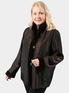 Woman's Brown Sheared Mink Fur Jacket Reversible to Rain Taffeta