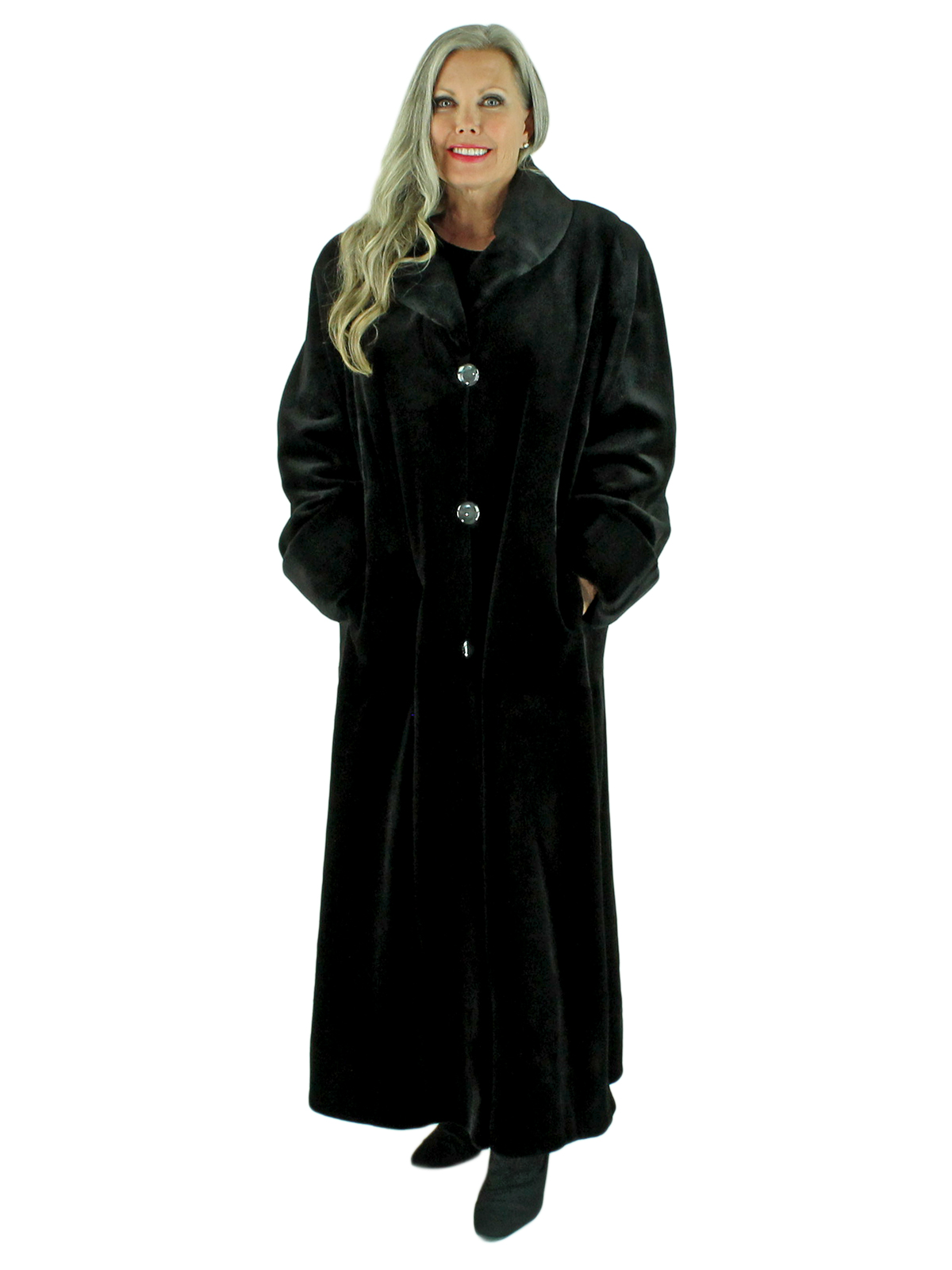 Woman's Black Sheared Mink Fur Coat Reversible to Rain Fabric