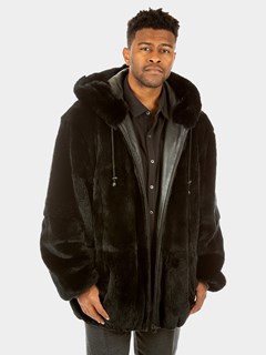 Man's Black Rex Rabbit Fur Parka