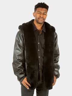 Man's Black Rex Rabbit Fur Parka