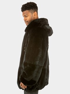 Man's Black Rex Rabbit Fur Parka