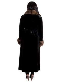 Women's Semi Sheared Ranch Mink Fur Coat with Sable Collar & Cuffs