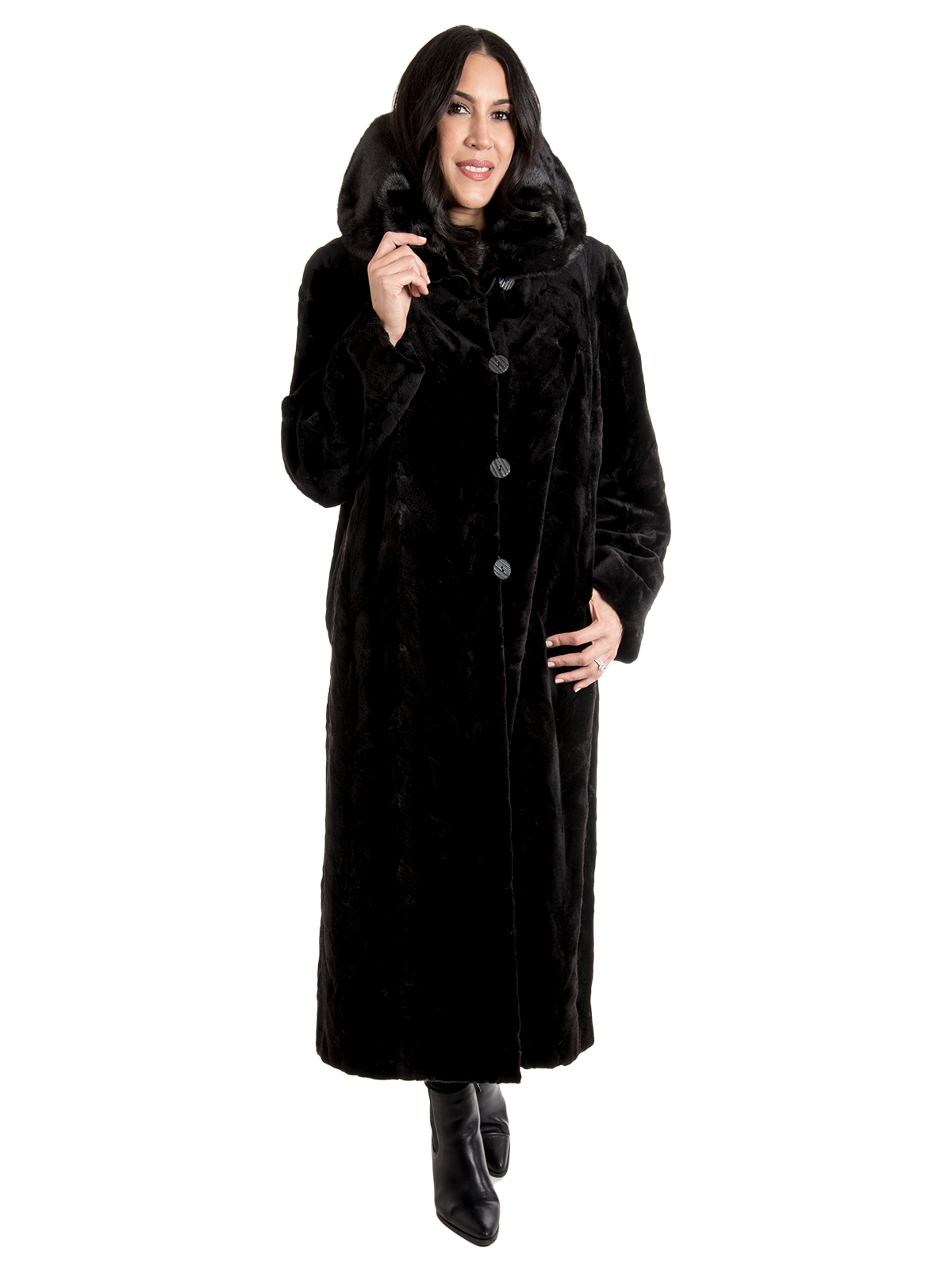 Women's Black Sheared Mink Fur Coat Reversible to Rain Taffeta