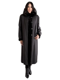 Women's Black Sheared Mink Fur Coat Reversible to Rain Taffeta