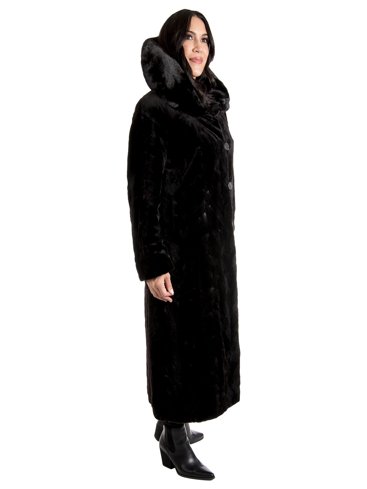 Women's Black Sheared Mink Fur Coat (Reversible) 51919 | Day Furs