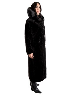 Women's Black Sheared Mink Fur Coat Reversible to Rain Taffeta