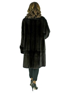 Woman's Dark Brown Sheared Mink 7/8 Coat Reversible to Rain Fabric