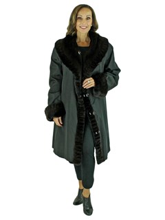 Woman's Dark Brown Sheared Mink 7/8 Coat Reversible to Rain Fabric