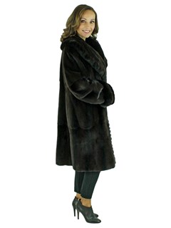 Woman's Dark Brown Sheared Mink 7/8 Coat Reversible to Rain Fabric