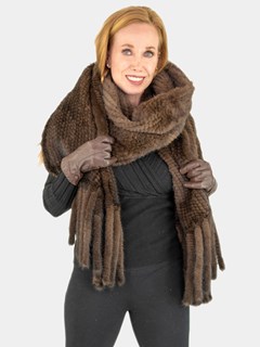 Woman's Demi Buff Semi-Sheared Knit Mink Fur Shawl