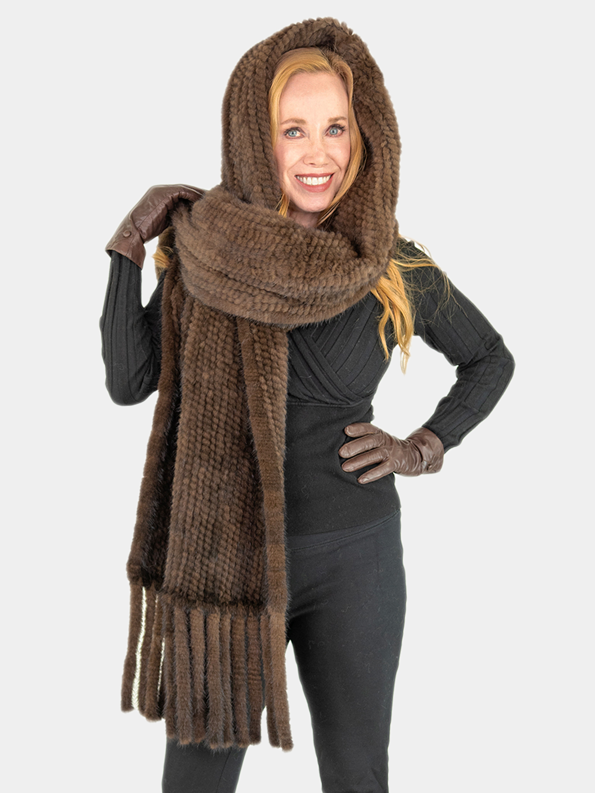 Woman's Demi Buff Semi-Sheared Knit Mink Fur Shawl