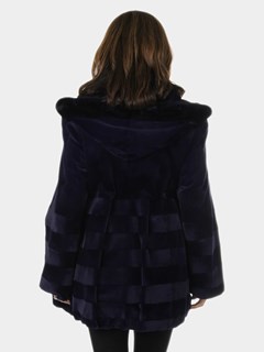 Woman's Purple Sheared Mink Fur Jacket with Hood