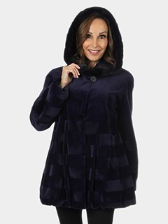 Woman's Purple Sheared Mink Fur Jacket with Hood