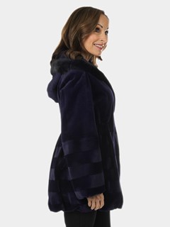 Woman's Purple Sheared Mink Fur Jacket with Hood