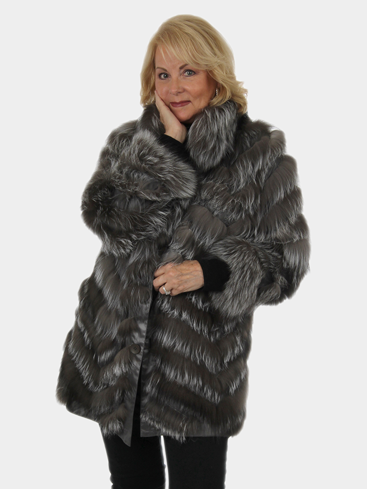 Women's Silver Fox Fur and Silk Reversible Stroller