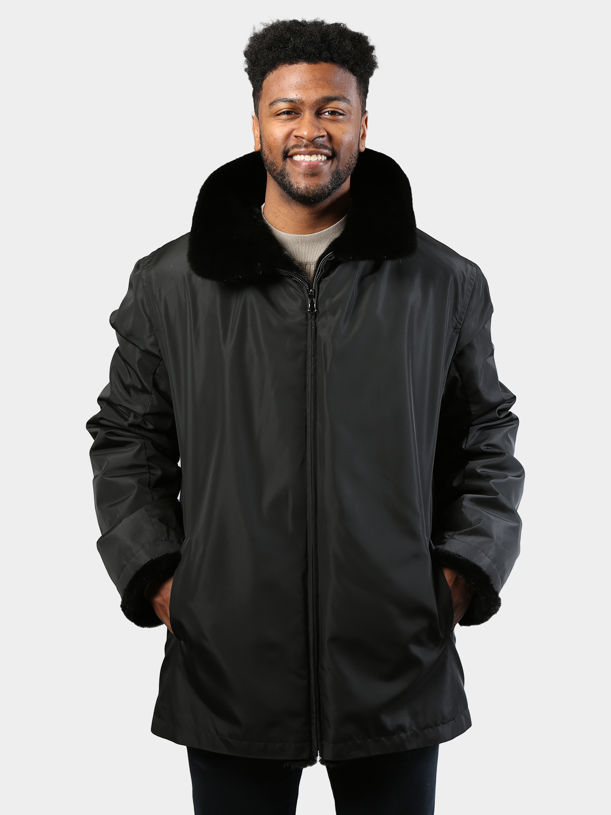 Man's Ranch Mink Fur Jacket Reversing to Rain Taffeta