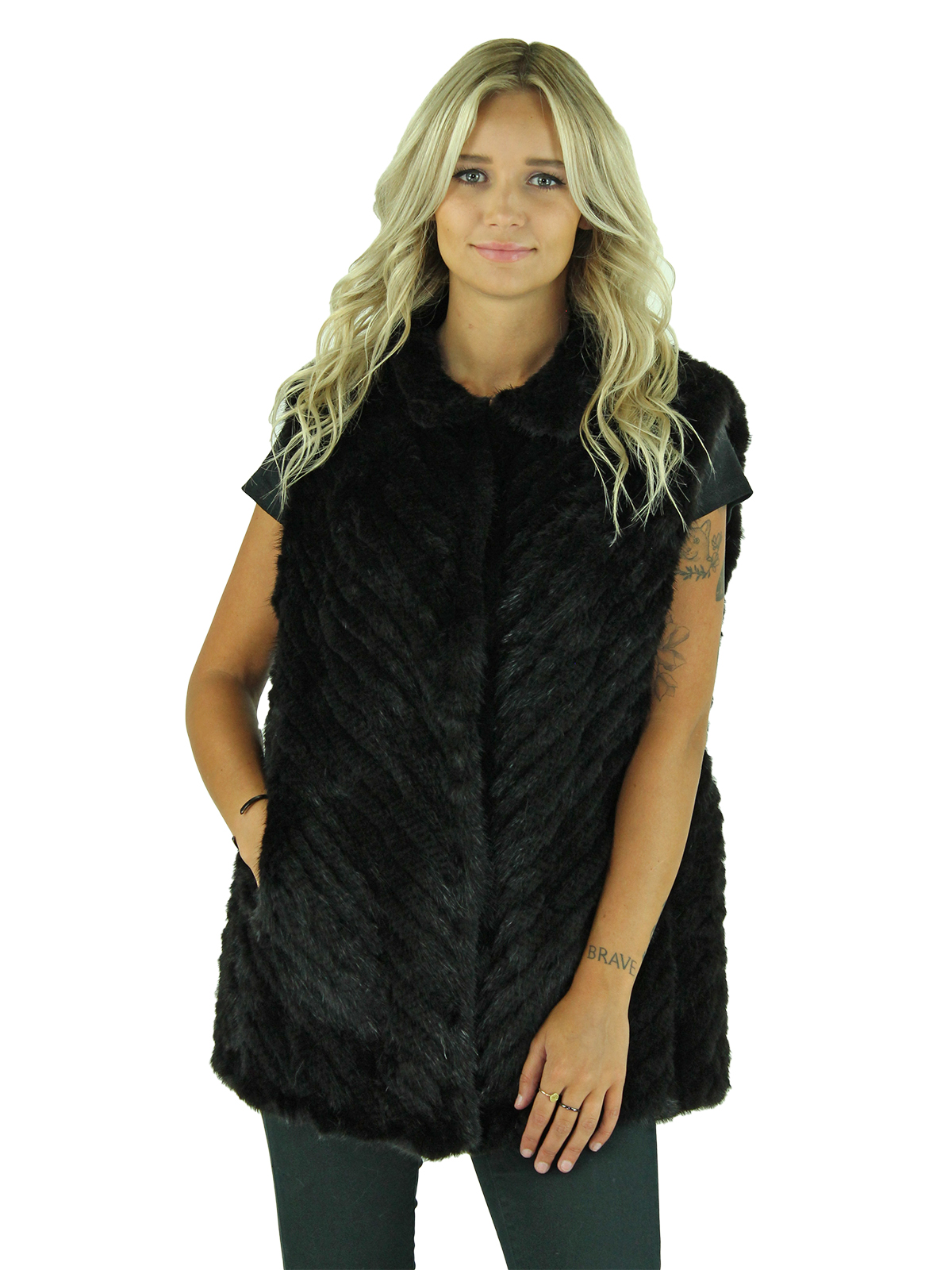 Black Knitted Mink Fur Vest Women's Fur Vest Medium Day Furs