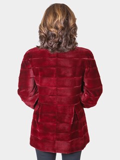 Woman's Deep Red Sheared Mink Fur Jacket